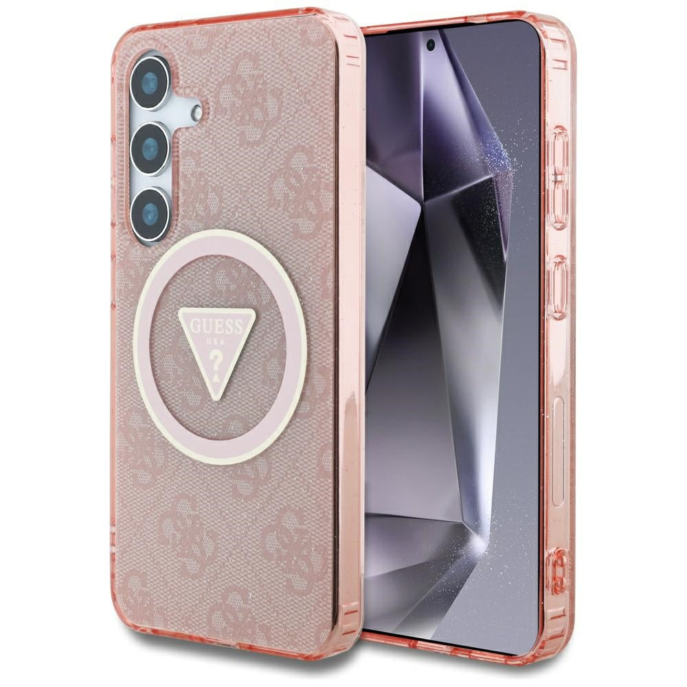 Husa MagSafe pentru Samsung Galaxy S25 S931, Guess, IML Glitter 4G Circle Triangle, Roz