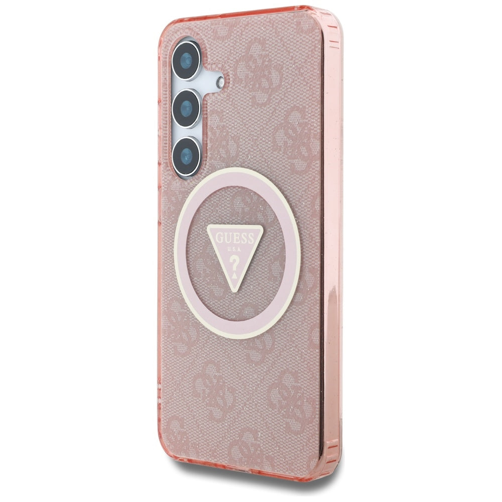 Husa MagSafe pentru Samsung Galaxy S25 S931, Guess, IML Glitter 4G Circle Triangle, Roz