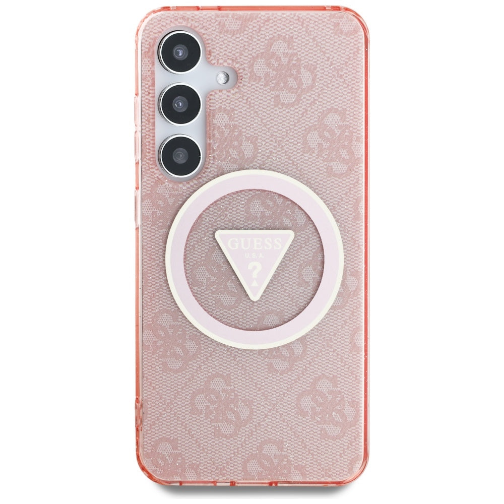 Husa MagSafe pentru Samsung Galaxy S25 S931, Guess, IML Glitter 4G Circle Triangle, Roz