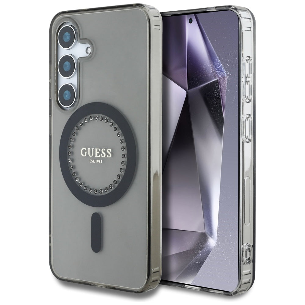 Husa MagSafe pentru Samsung Galaxy S25 S931, Guess, IML Rhinestone, Neagra