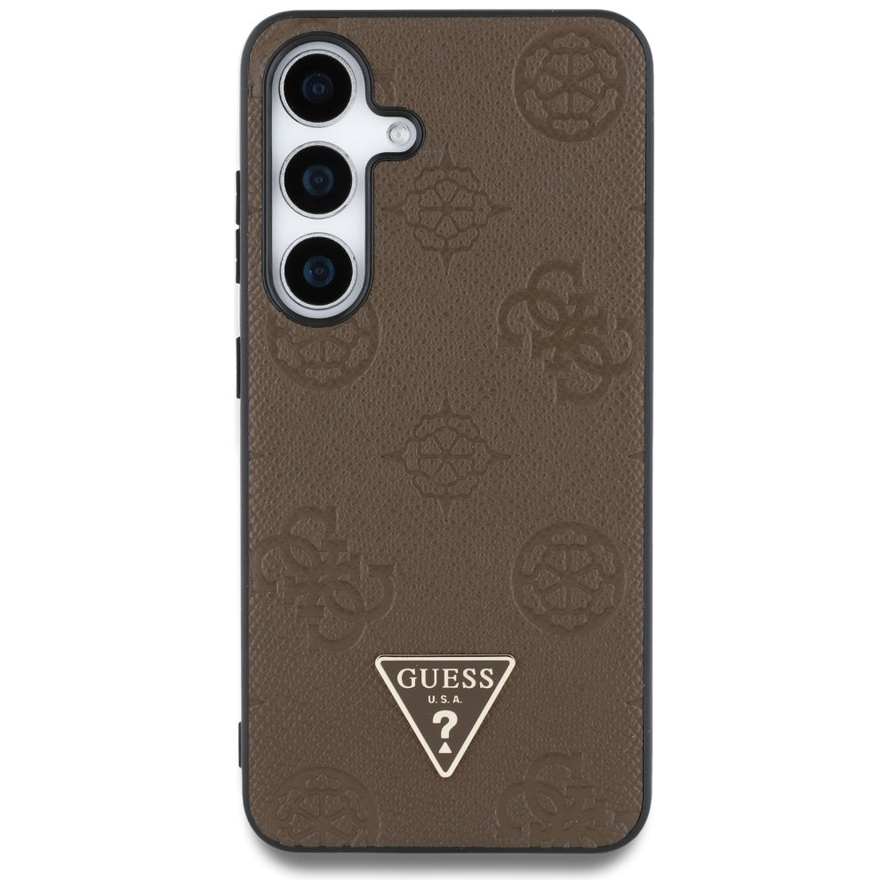 Husa MagSafe pentru Samsung Galaxy S25 S931, Guess, Peony Grained Hot Stamp Triangle , Maro