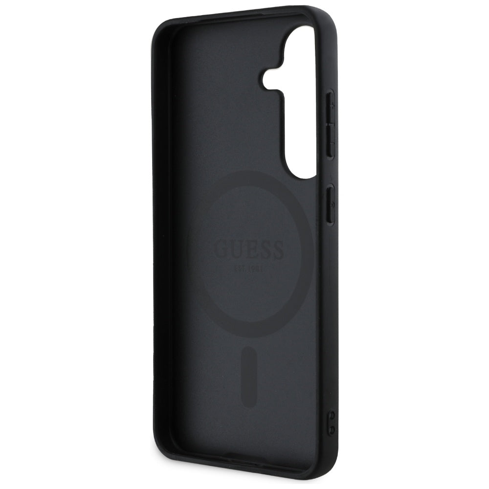 Husa MagSafe pentru Samsung Galaxy S25 S931, Guess, Peony Grained Hot Stamp Triangle , Maro