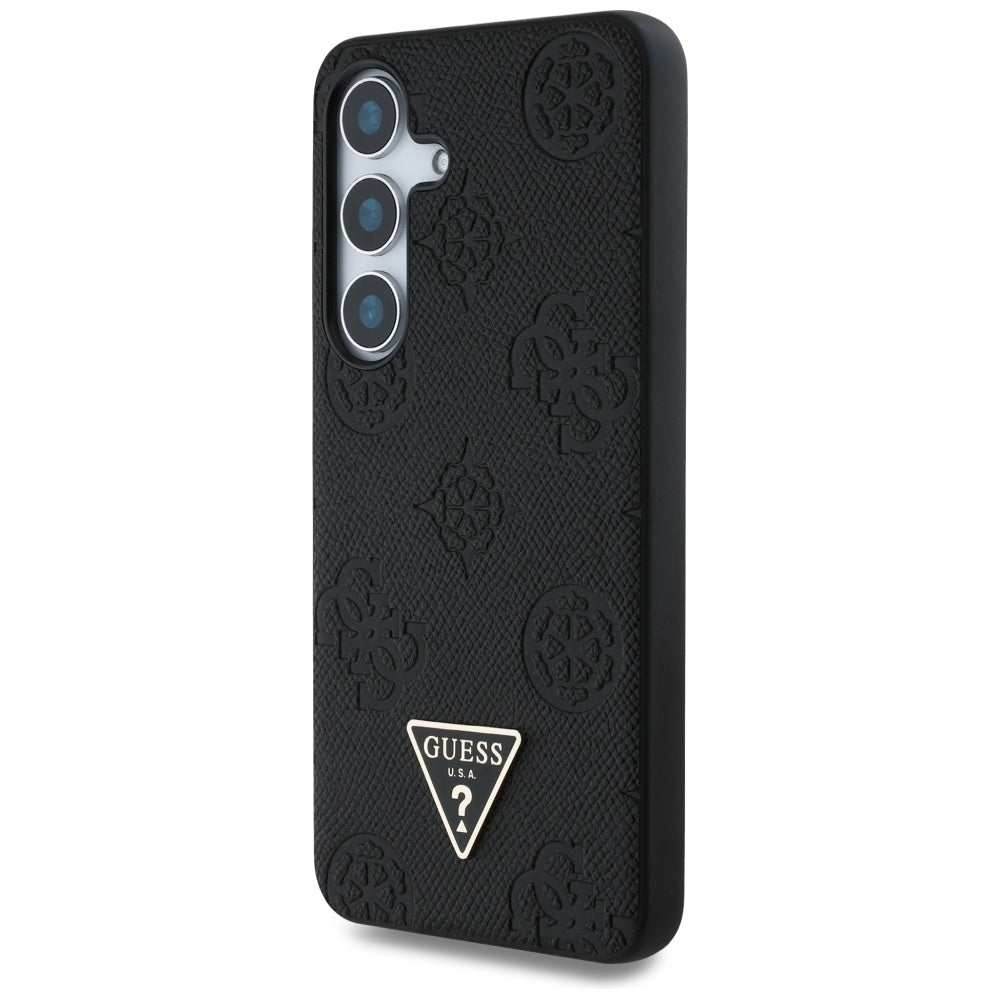 Husa MagSafe pentru Samsung Galaxy S25 S931, Guess, Peony Grained Hot Stamp Triangle , Neagra