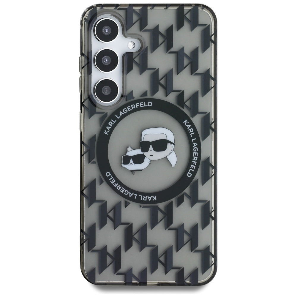 Husa MagSafe pentru Samsung Galaxy S25 S931, Karl Lagerfeld, IML Monogram Karl & Choupette's Heads, Neagra