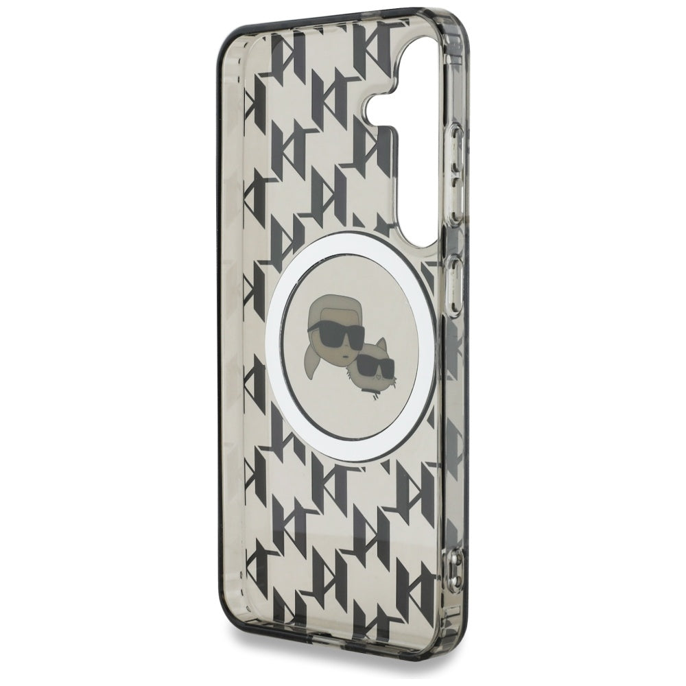 Husa MagSafe pentru Samsung Galaxy S25 S931, Karl Lagerfeld, IML Monogram Karl & Choupette's Heads, Neagra
