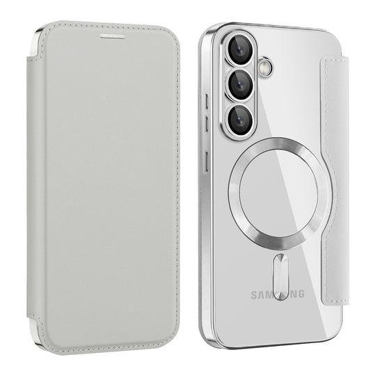 Husa MagSafe pentru Samsung Galaxy S25 S931, Techsuit, SmartMag Book, Gri