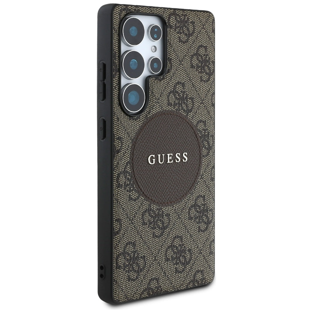 Husa MagSafe pentru Samsung Galaxy S25 Ultra S938, Guess, 4G Circle Classic Logo, Maro