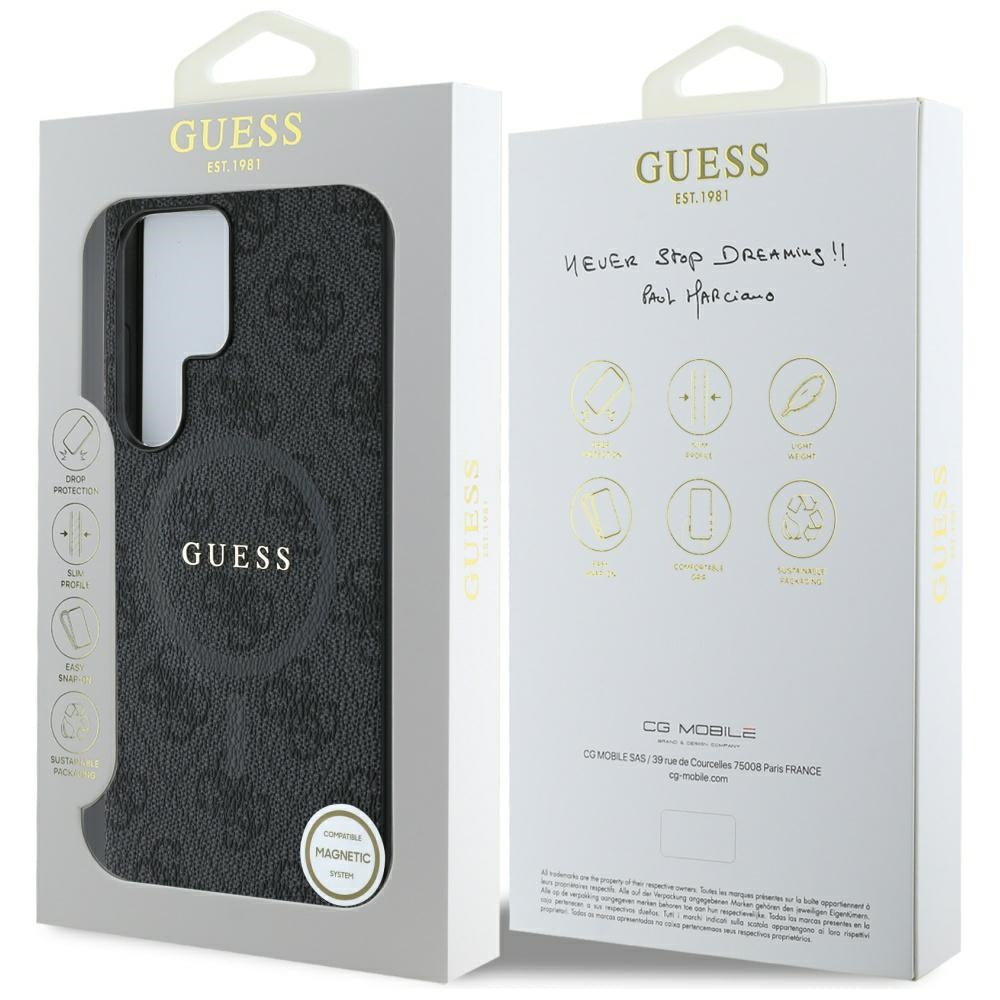 Husa MagSafe pentru Samsung Galaxy S25 Ultra S938, Guess, 4G Ring Classic Logo, Neagra
