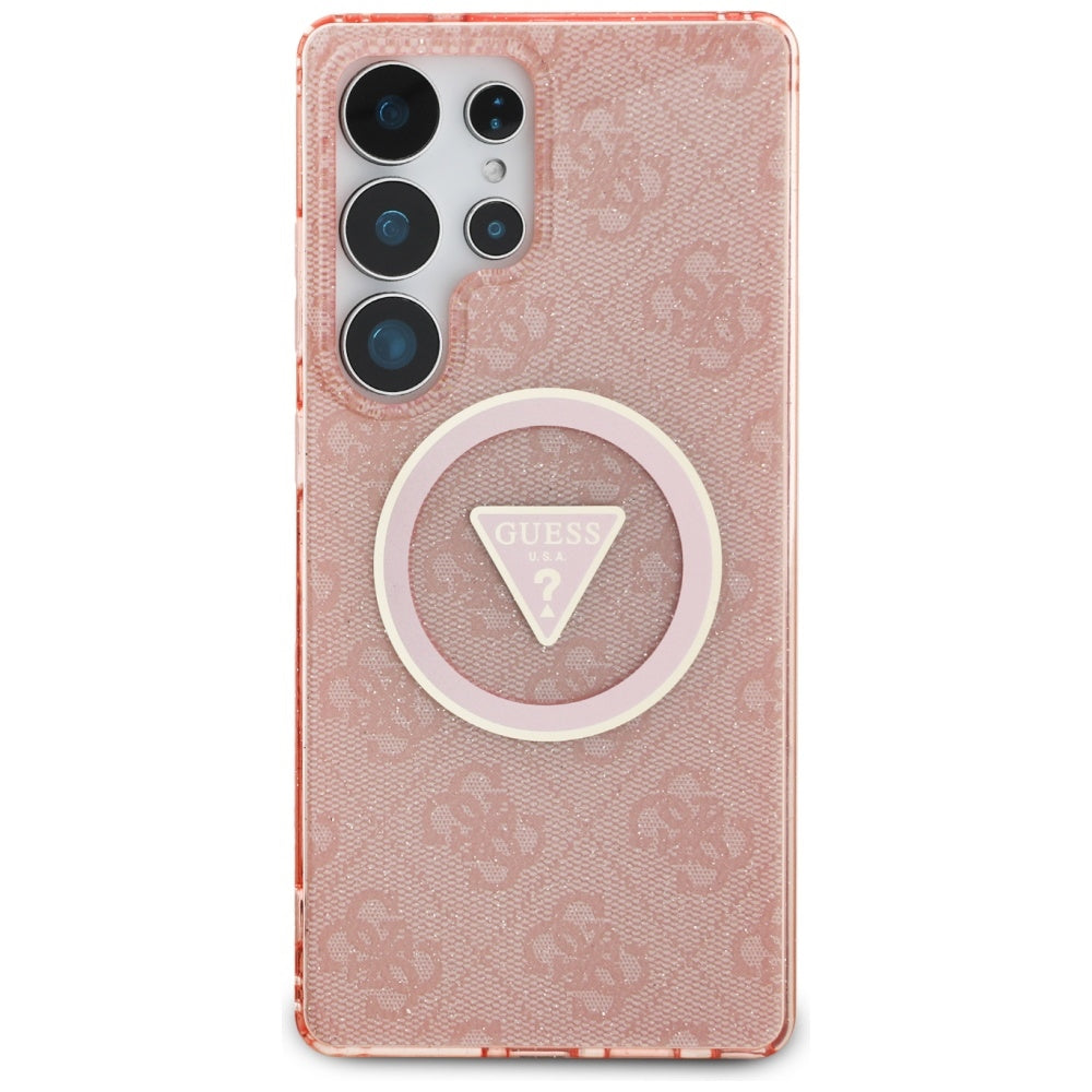 Husa MagSafe pentru Samsung Galaxy S25 Ultra S938, Guess, IML Glitter 4G Circle Triangle, Roz