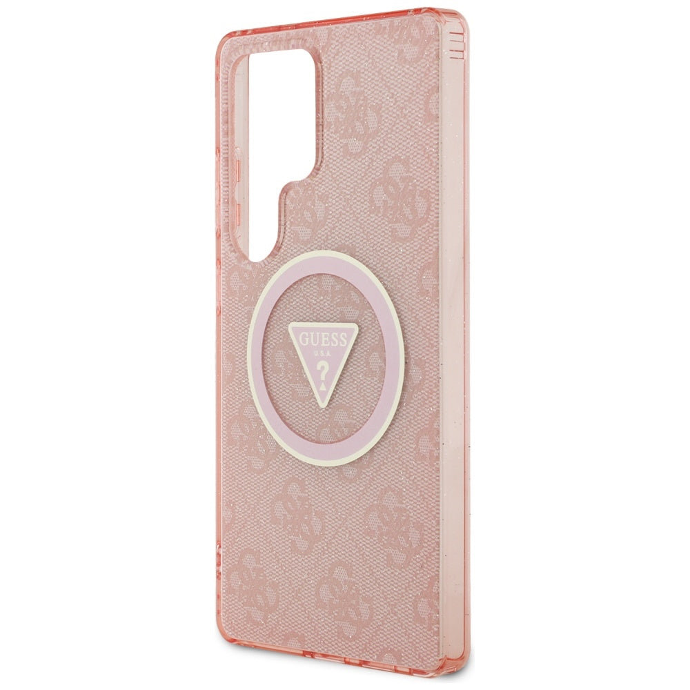 Husa MagSafe pentru Samsung Galaxy S25 Ultra S938, Guess, IML Glitter 4G Circle Triangle, Roz
