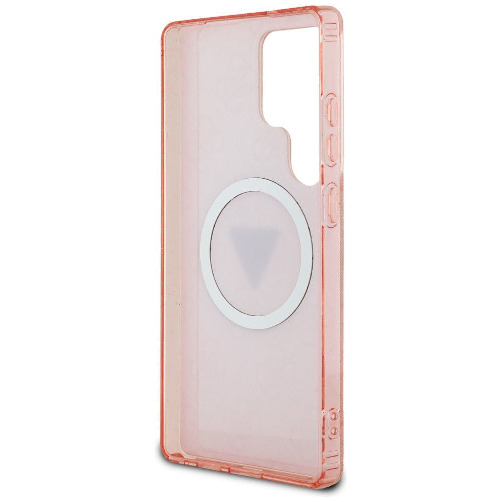 Husa MagSafe pentru Samsung Galaxy S25 Ultra S938, Guess, IML Glitter 4G Circle Triangle, Roz