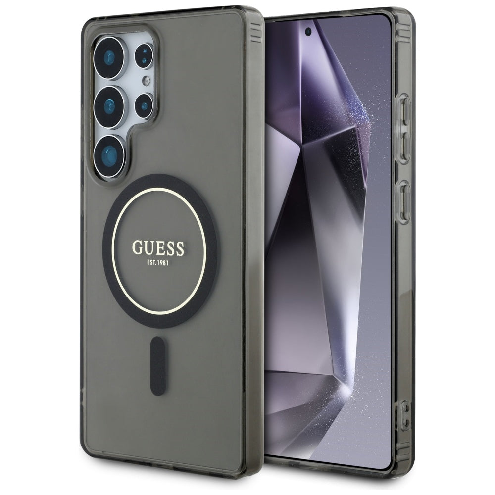 Husa MagSafe pentru Samsung Galaxy S25 Ultra S938, Guess, IML Glitter Circle, Neagra
