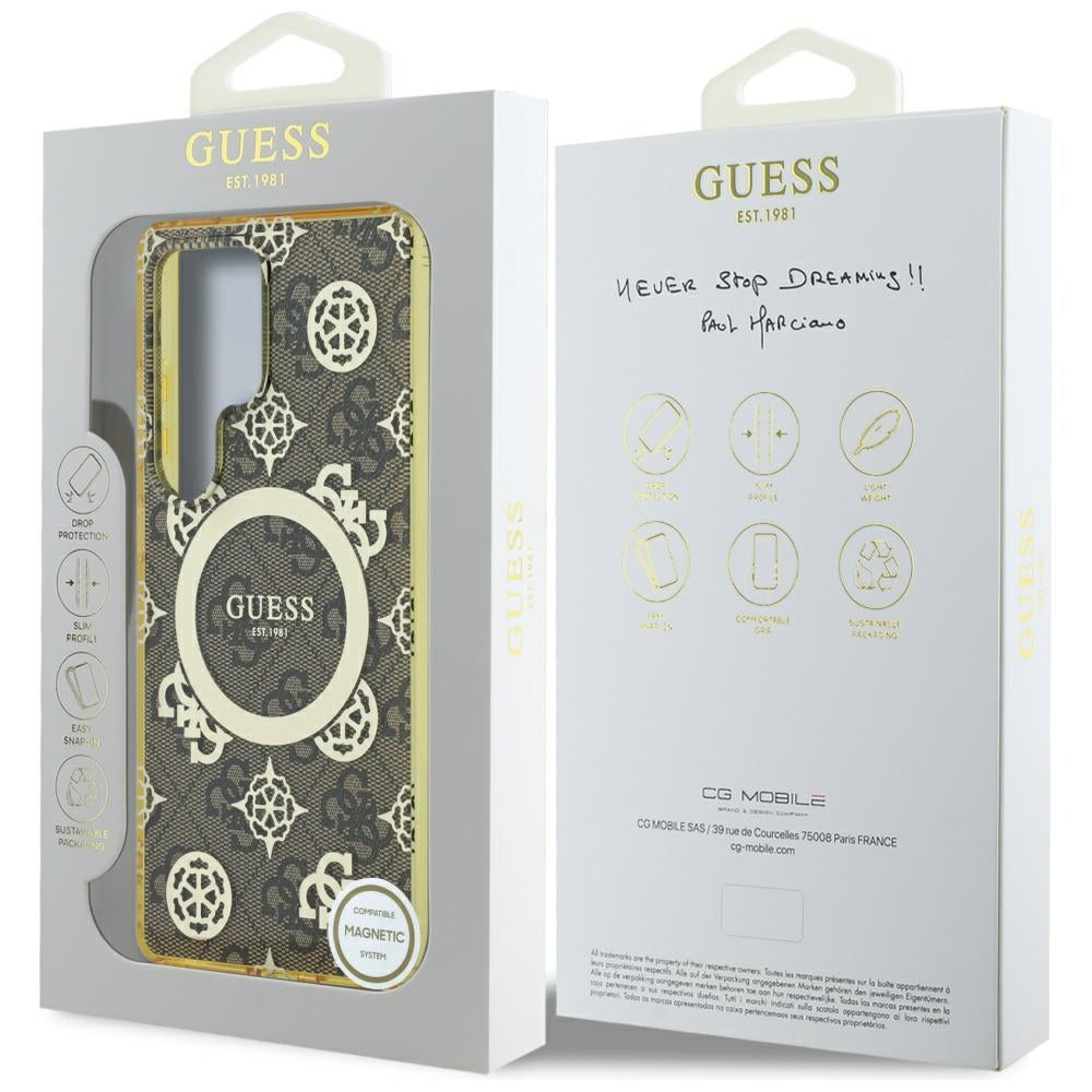 Husa MagSafe pentru Samsung Galaxy S25 Ultra S938, Guess, IML Peony On 4G Background , Maro