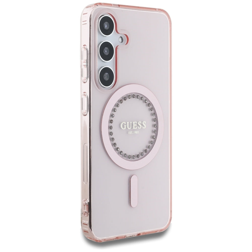 Husa MagSafe pentru Samsung Galaxy S25 S931, Guess, IML Rhinestone, Roz