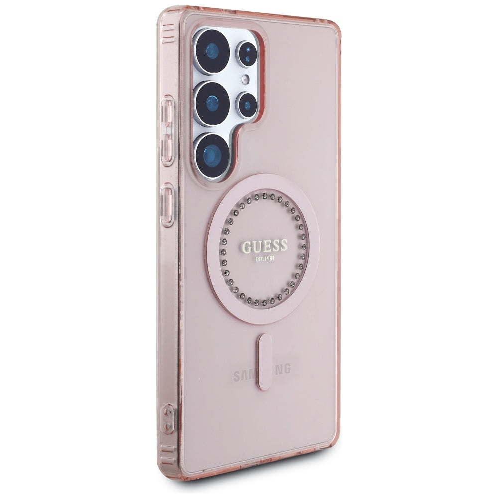 Husa MagSafe pentru Samsung Galaxy S25 Ultra S938, Guess, IML Rhinestone, Roz