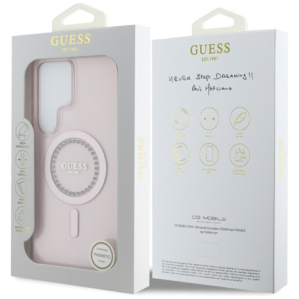 Husa MagSafe pentru Samsung Galaxy S25 Ultra S938, Guess, IML Rhinestone, Roz