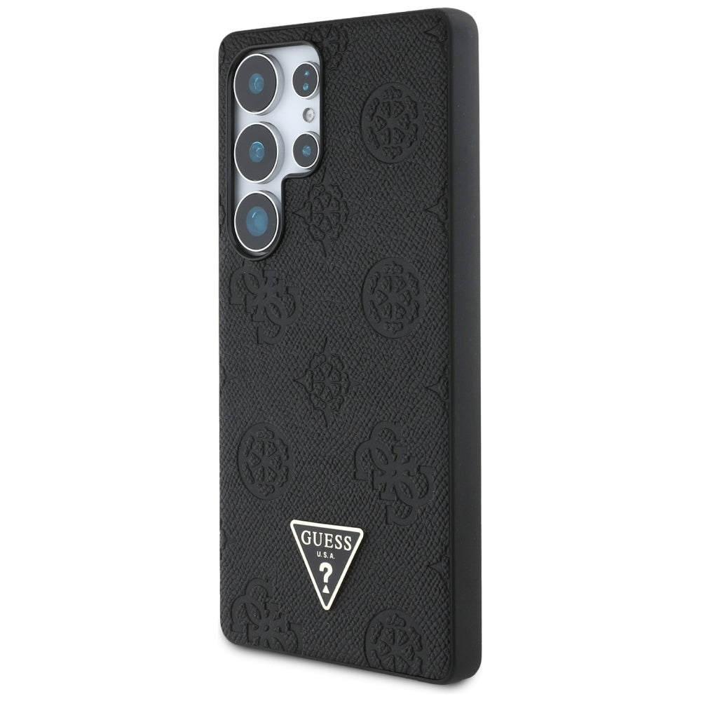 Husa MagSafe pentru Samsung Galaxy S25 Ultra S938, Guess, Peony Grained Hot Stamp Triangle, Neagra