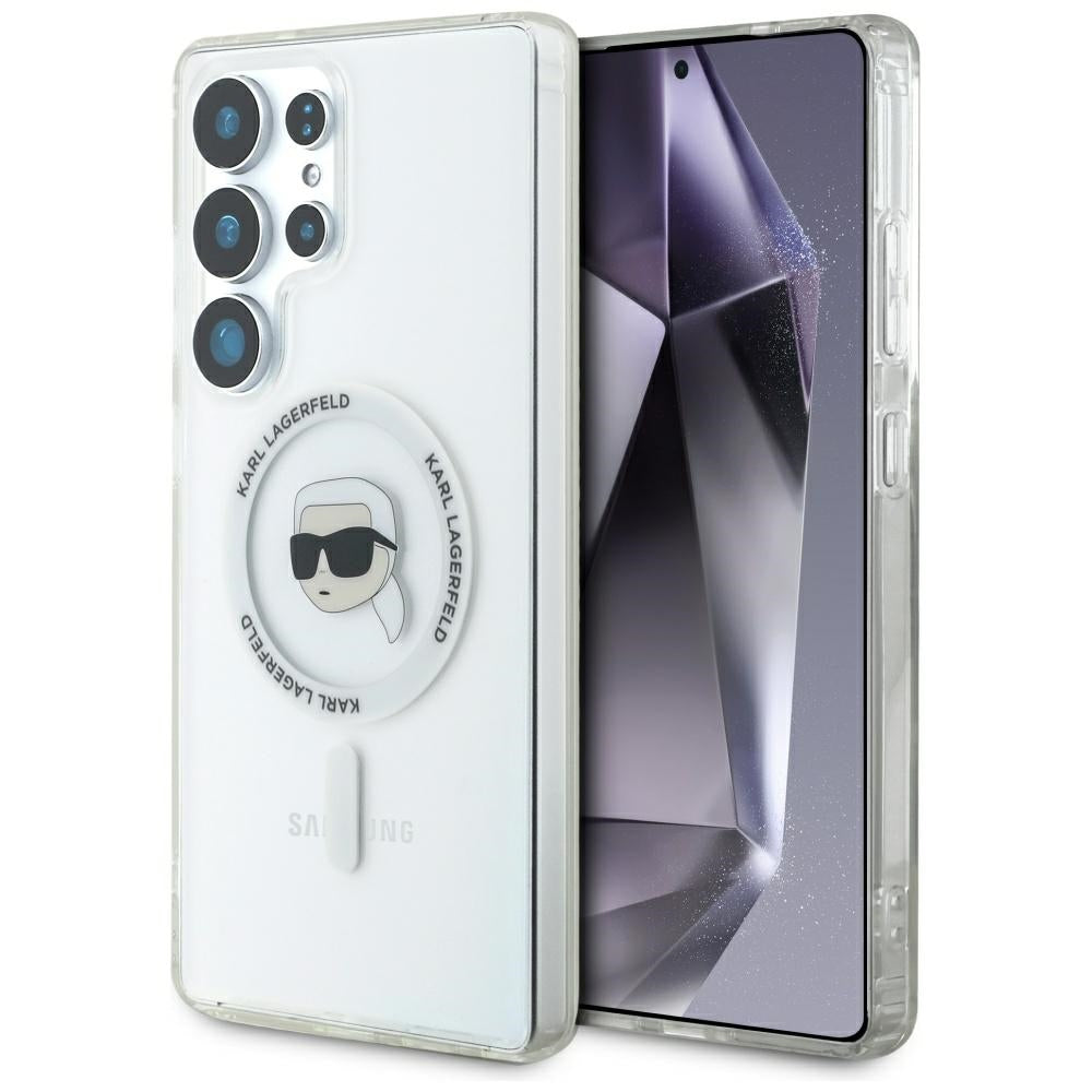 Husa MagSafe pentru Samsung Galaxy S25 Ultra S938, Karl Lagerfeld, IML Karl's Head, Alba