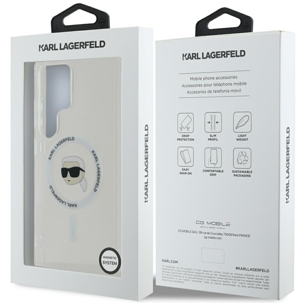 Husa MagSafe pentru Samsung Galaxy S25 Ultra S938, Karl Lagerfeld, IML Karl's Head, Alba