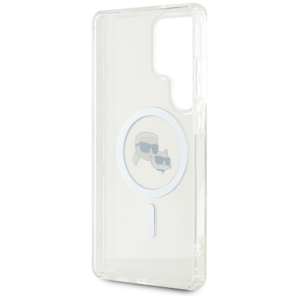 Husa MagSafe pentru Samsung Galaxy S25 Ultra S938, Karl Lagerfeld, IML Metal Karl & Choupette's Heads, Alba