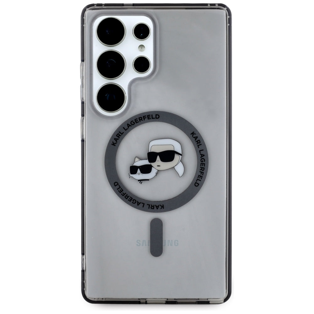 Husa MagSafe pentru Samsung Galaxy S25 Ultra S938, Karl Lagerfeld, IML Metal Karl & Choupette's Heads, Neagra