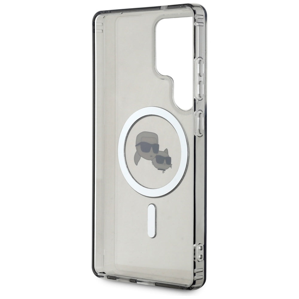 Husa MagSafe pentru Samsung Galaxy S25 Ultra S938, Karl Lagerfeld, IML Metal Karl & Choupette's Heads, Neagra