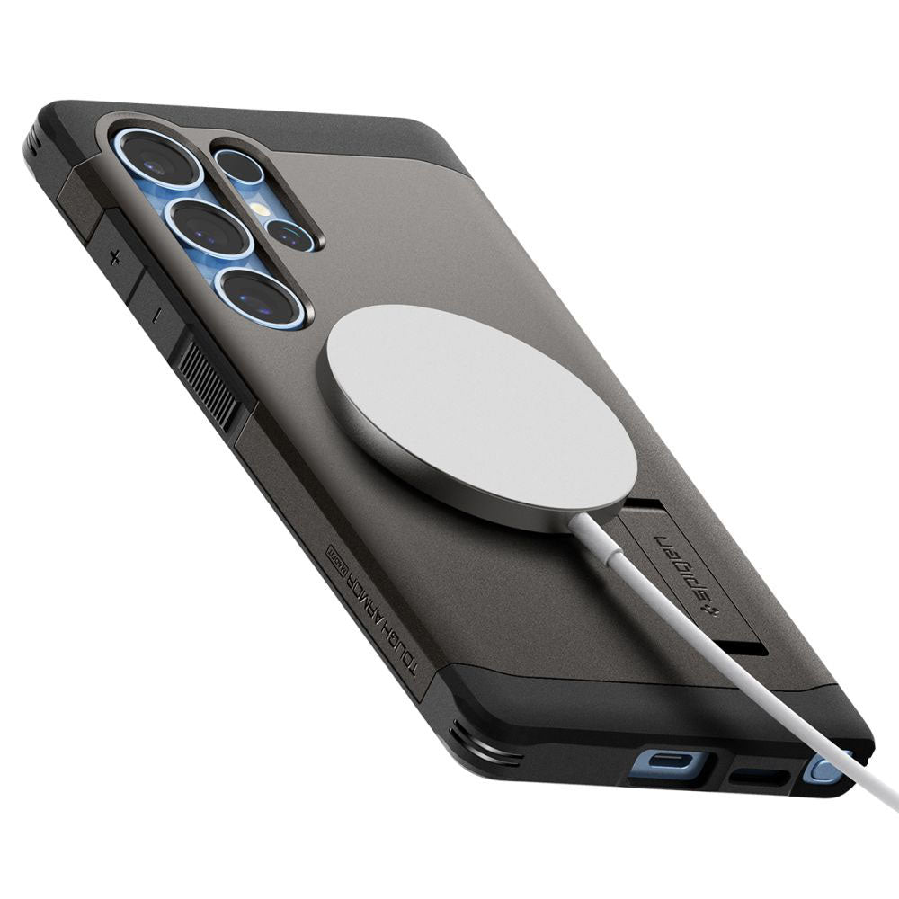 Husa MagSafe pentru Samsung Galaxy S25 Ultra S938, Spigen, Tough Armor, Gri ACS08965