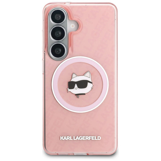 Husa MagSafe pentru Samsung Galaxy S26 Plus S947, Karl Lagerfeld, IML Choupette Head on KL Repeated Logo, Roz