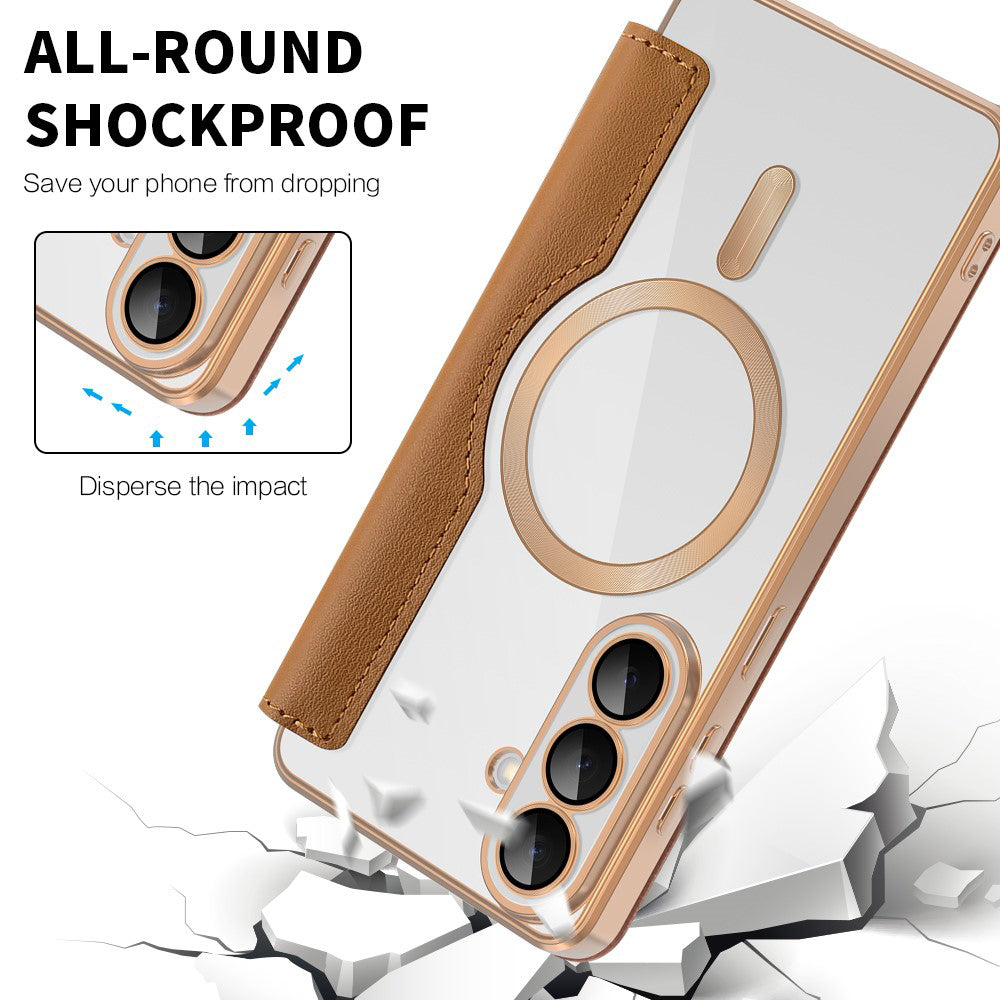 Husa MagSafe pentru Samsung Galaxy S26 Plus, Techsuit, SmartMag Book, Maro