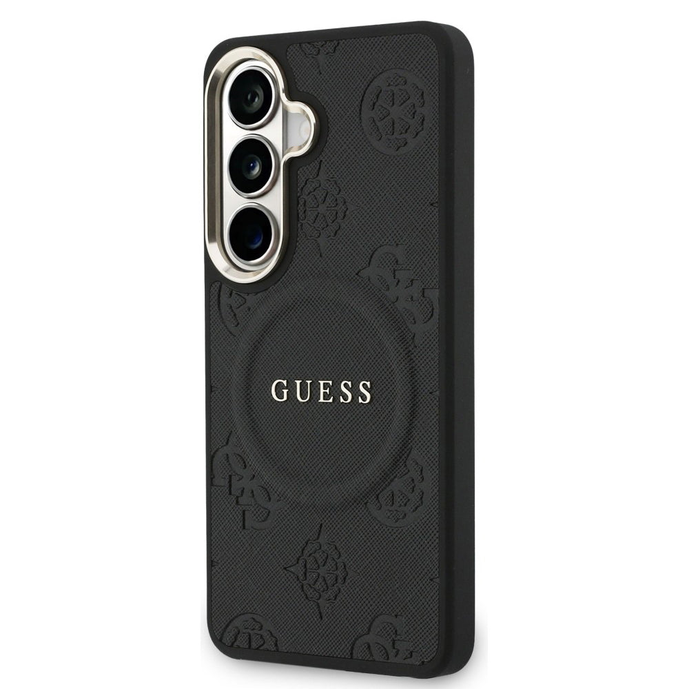 Husa MagSafe pentru Samsung Galaxy S26 S942, Guess, Saffiano Peony Embossed Ring, Neagra