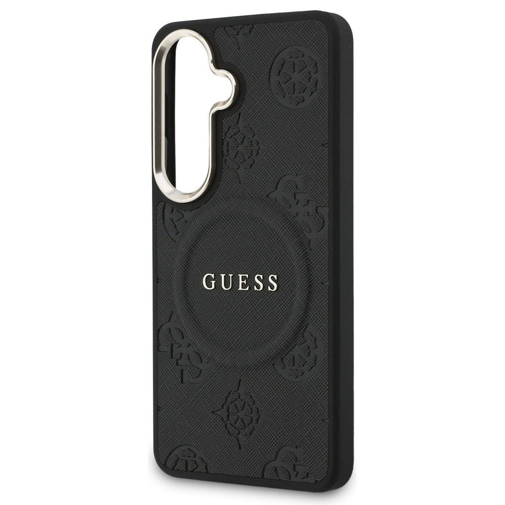 Husa MagSafe pentru Samsung Galaxy S26 S942, Guess, Saffiano Peony Embossed Ring, Neagra