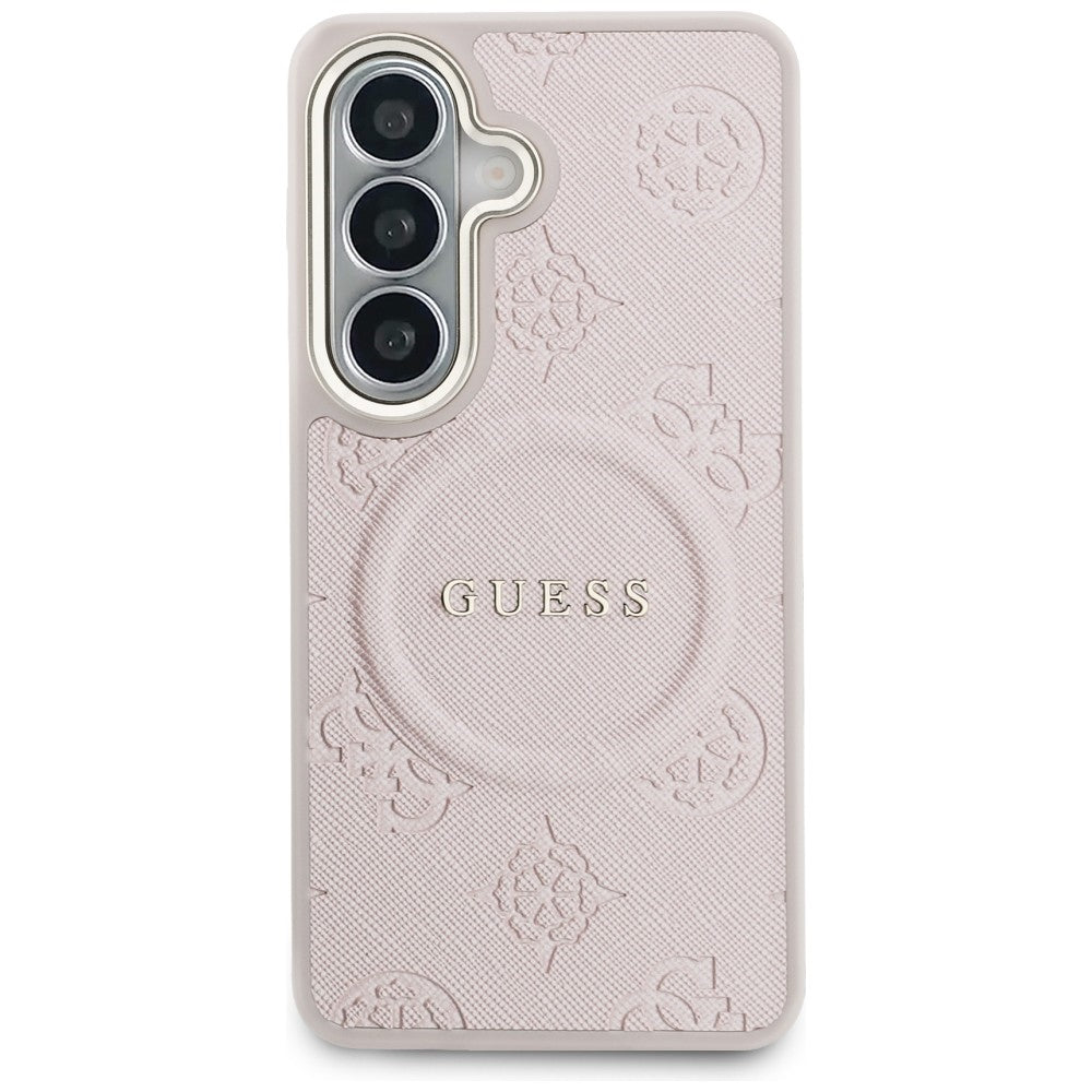 Husa MagSafe pentru Samsung Galaxy S26 S942, Guess, Saffiano Peony Embossed Ring, Roz