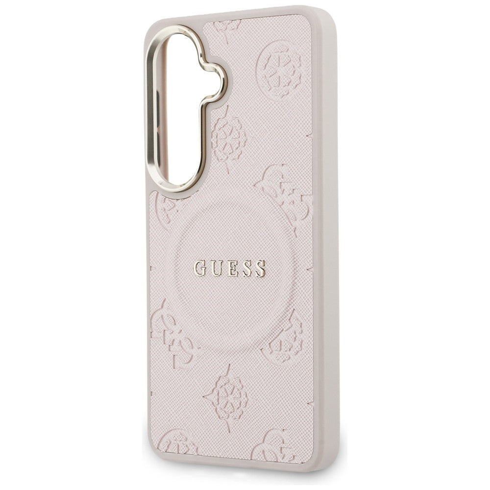 Husa MagSafe pentru Samsung Galaxy S26 S942, Guess, Saffiano Peony Embossed Ring, Roz