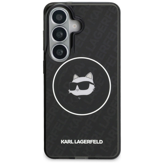Husa MagSafe pentru Samsung Galaxy S26 S942, Karl Lagerfeld, IML Choupette Head on KL Repeated Logo, Neagra
