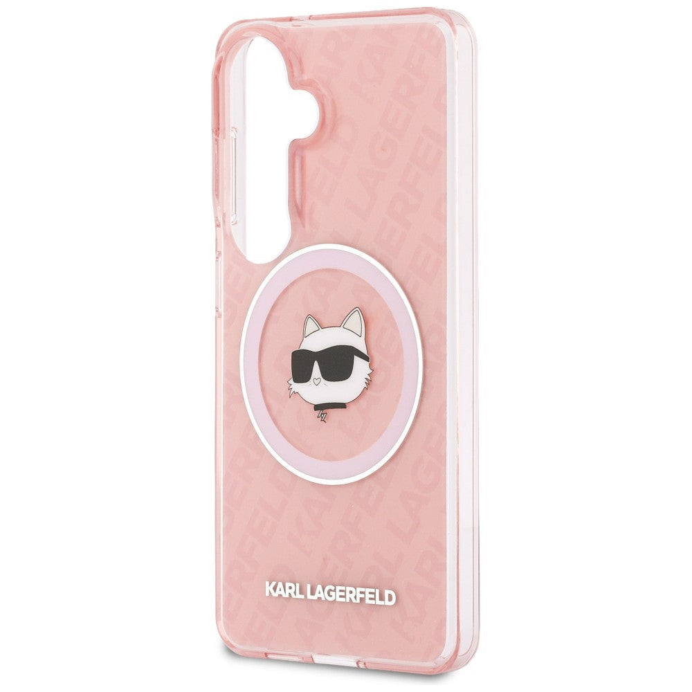 Husa MagSafe pentru Samsung Galaxy S26 S942, Karl Lagerfeld, IML Choupette Head on KL Repeated Logo, Roz