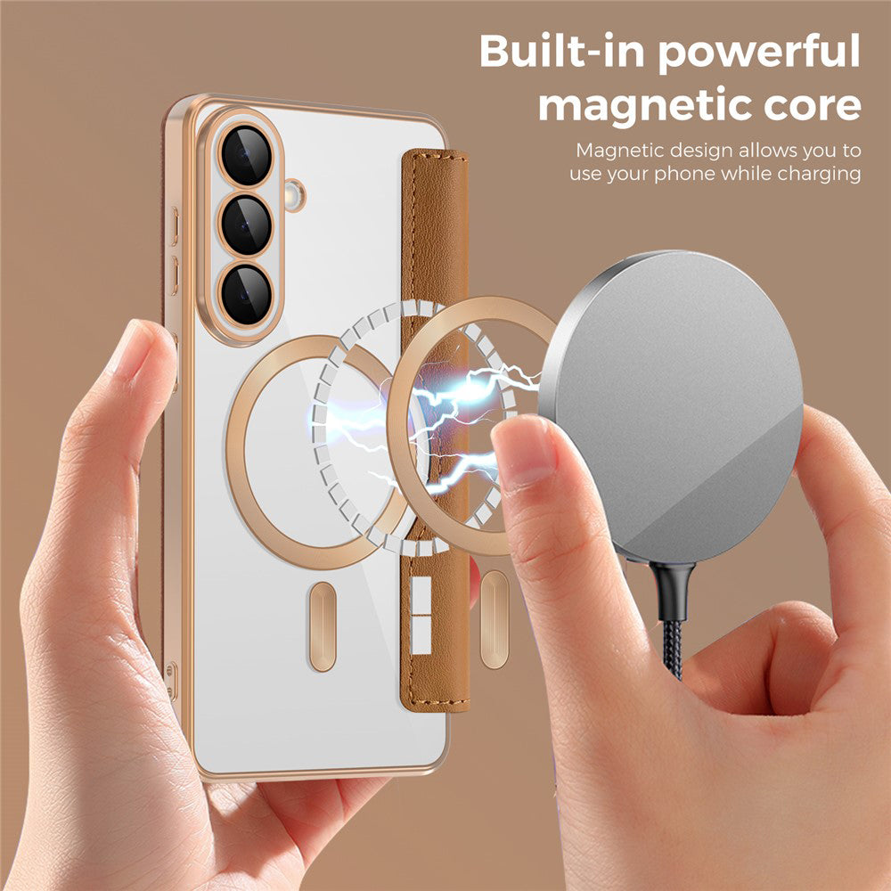Husa MagSafe pentru Samsung Galaxy S26, Techsuit, SmartMag Book, Maro