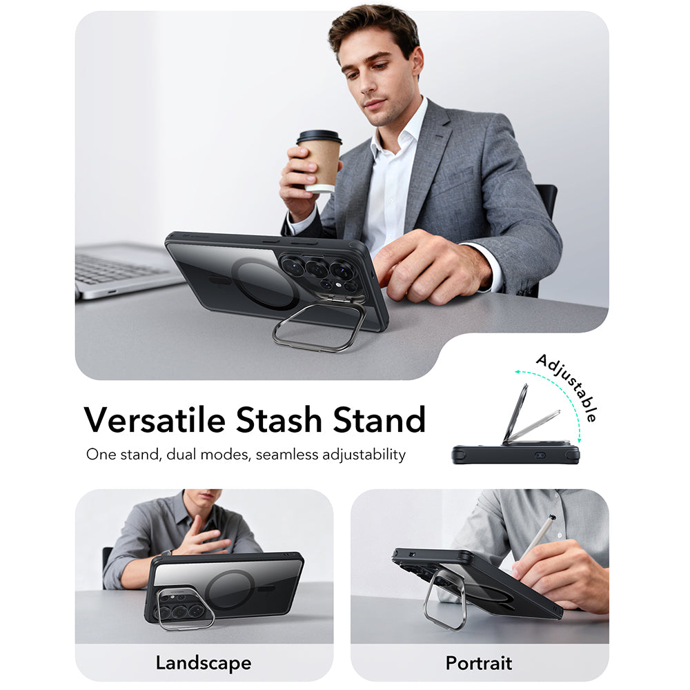 Husa MagSafe pentru Samsung Galaxy S26 Ultra S948, ESR, Classic Hybrid Kickstand, Neagra Transparenta