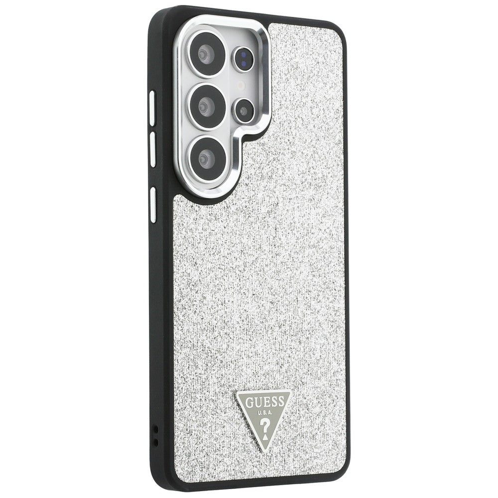 Husa MagSafe pentru Samsung Galaxy S26 Ultra S948, Guess, Fixed Glitter Triangle Logo, Argintie