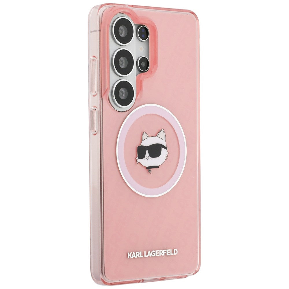 Husa MagSafe pentru Samsung Galaxy S26 Ultra S948, Karl Lagerfeld, IML Choupette Head on KL Repeated Logo, Roz