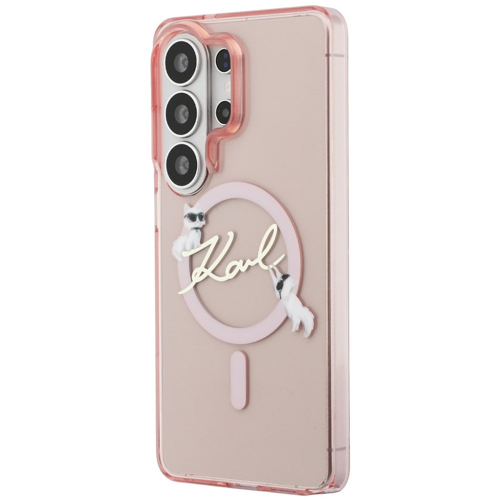 Husa MagSafe pentru Samsung Galaxy S26 Ultra S948, Karl Lagerfeld, IML Choupette Karl Script Logo, Roz