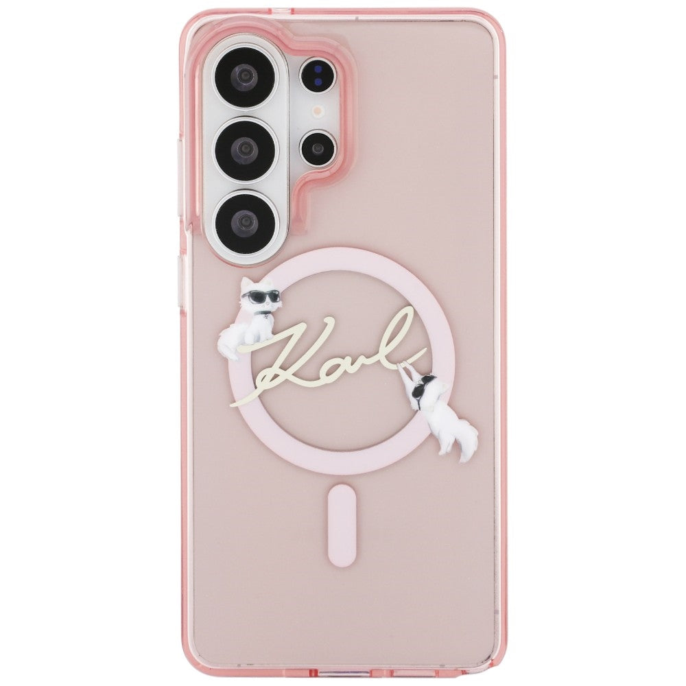 Husa MagSafe pentru Samsung Galaxy S26 Ultra S948, Karl Lagerfeld, IML Choupette Karl Script Logo, Roz