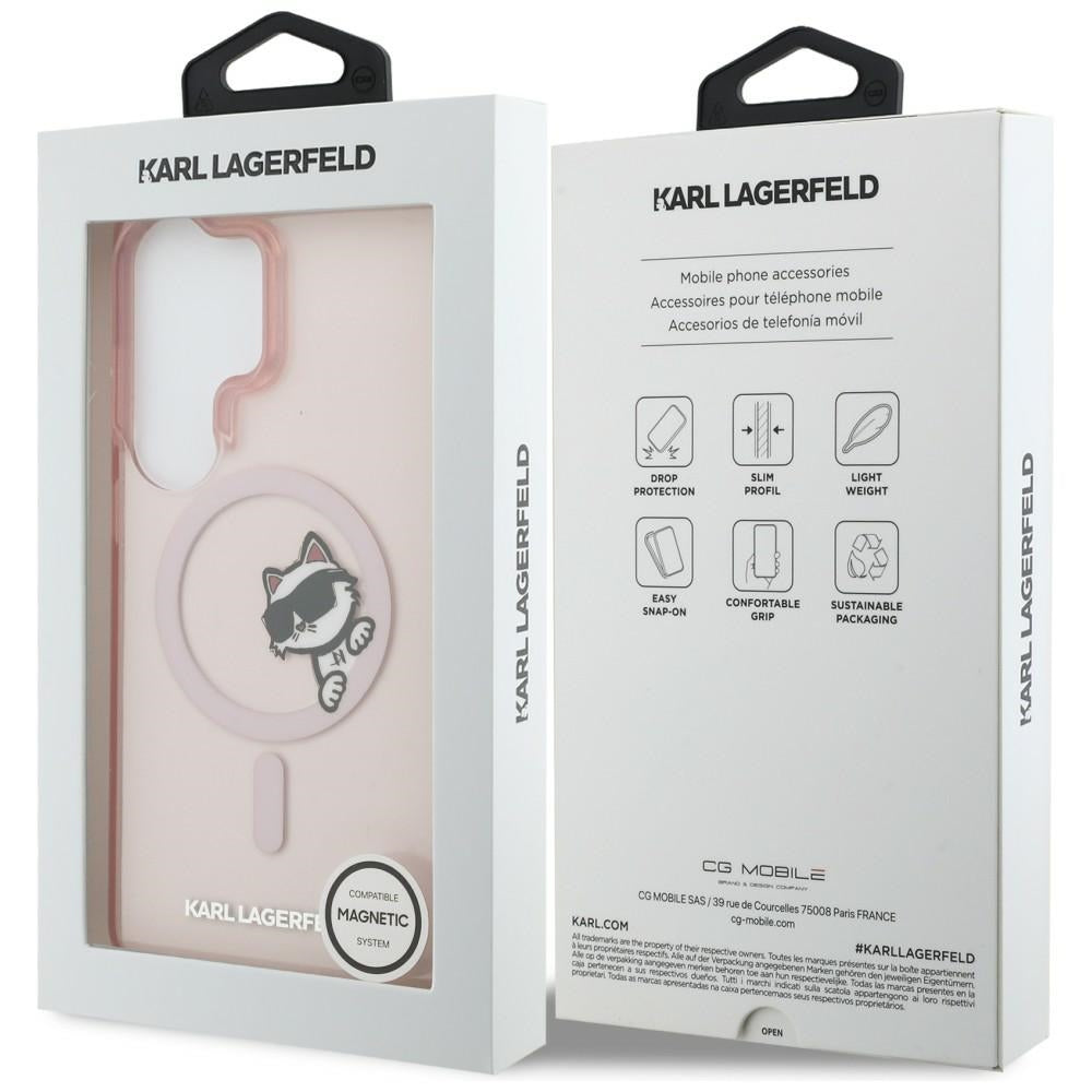 Husa MagSafe pentru Samsung Galaxy S26 Ultra S948, Karl Lagerfeld, IML Choupette Peekaboo Logo, Roz