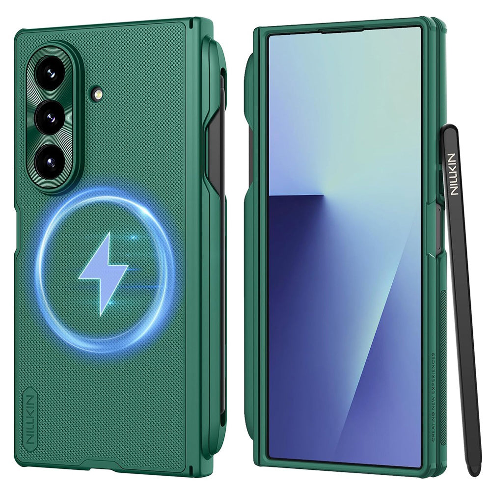 Husa MagSafe pentru Samsung Galaxy Z Fold7 F966, Nillkin, Super Frosted Shield with Pen Holder, Verde Inchis