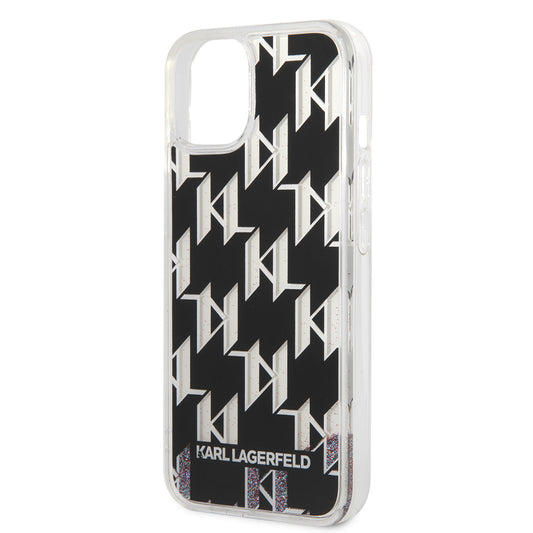 Husa pentru Apple iPhone 14, Karl Lagerfeld, Liquid Glitter Monogram, Neagra