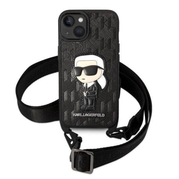 Husa pentru Apple iPhone 14, Karl Lagerfeld, Monogram Ikonik Karl, Neagra