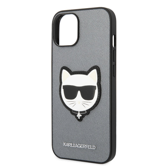 Husa pentru Apple iPhone 14, Karl Lagerfeld, Saffiano Choupette's Head, Argintie