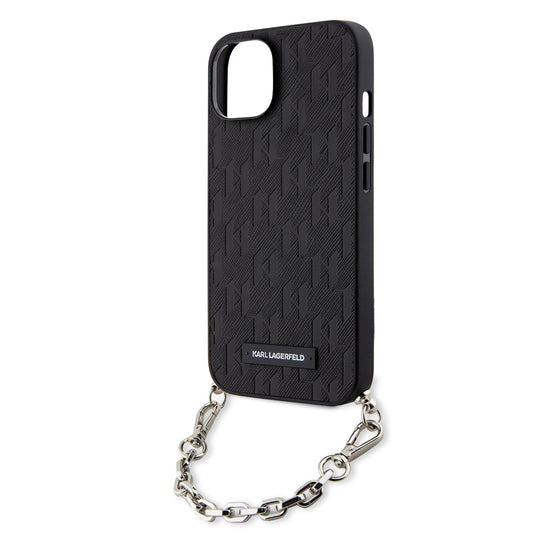 Husa pentru Apple iPhone 14, Karl Lagerfeld, Saffiano Monogram Chain, Neagra