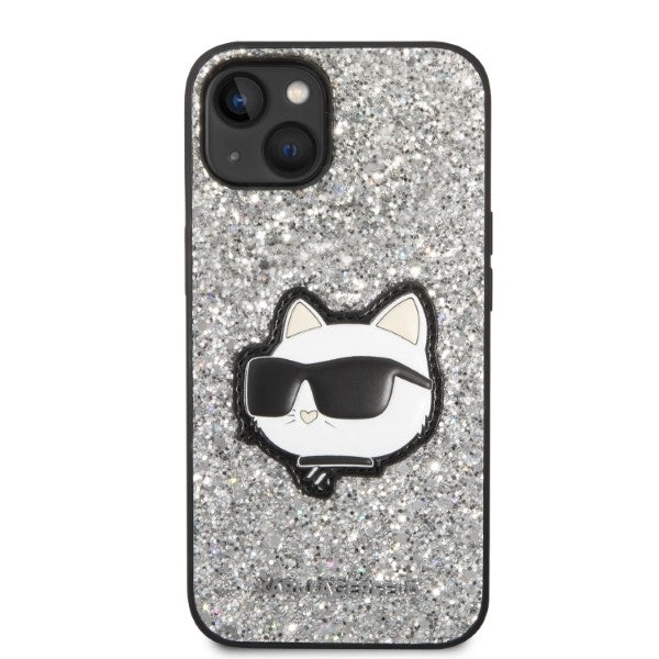 Husa pentru Apple iPhone 14 Plus, Karl Lagerfeld, Glitter Choupette Patch, Argintie