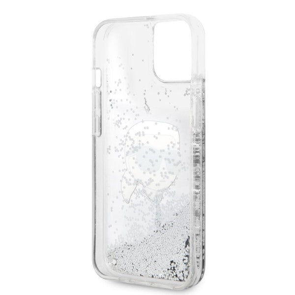 Husa pentru Apple iPhone 14 Plus, Karl Lagerfeld, Glitter Karl's Head, Argintie