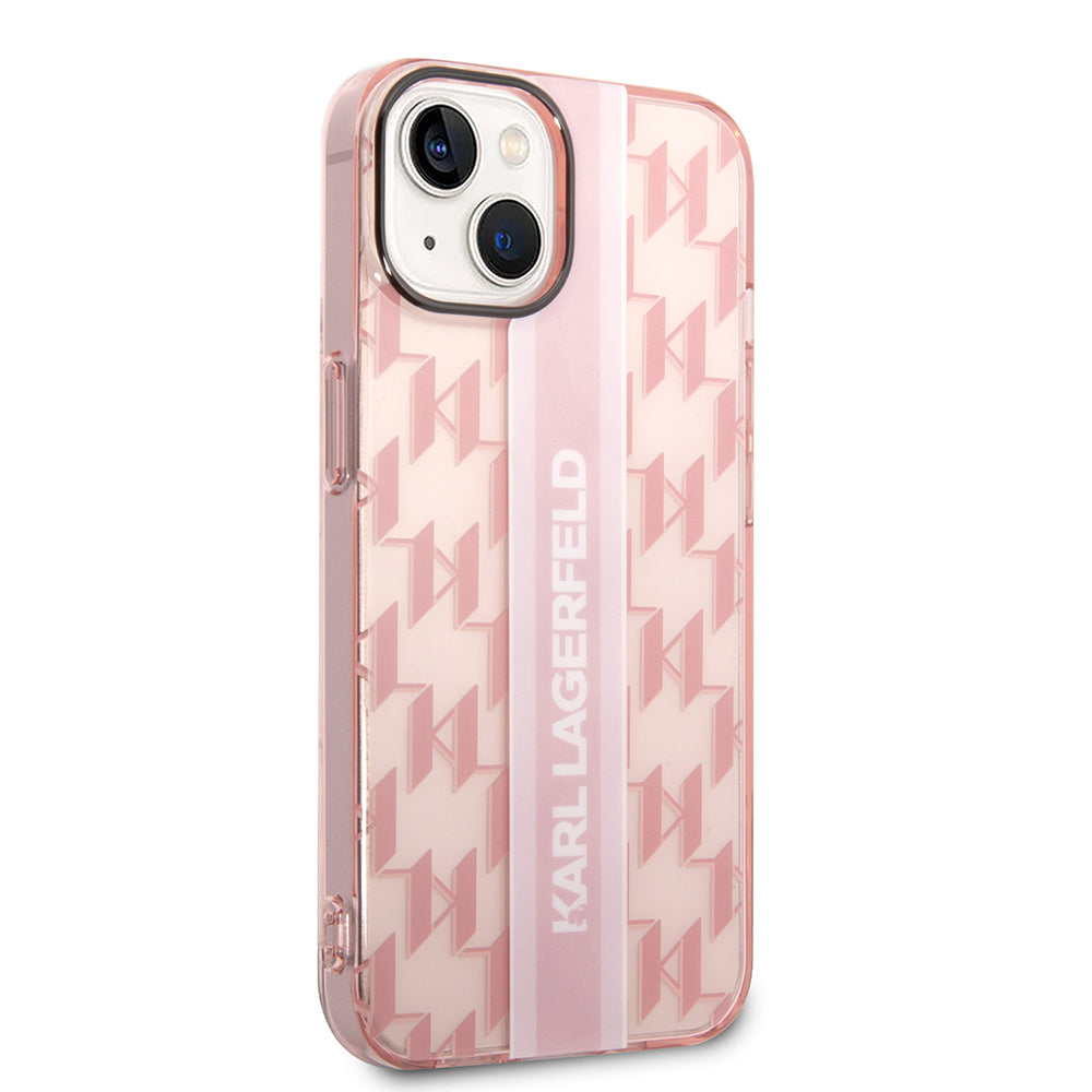 Husa pentru Apple iPhone 14 Plus, Karl Lagerfeld, Monogram Stripe, Roz